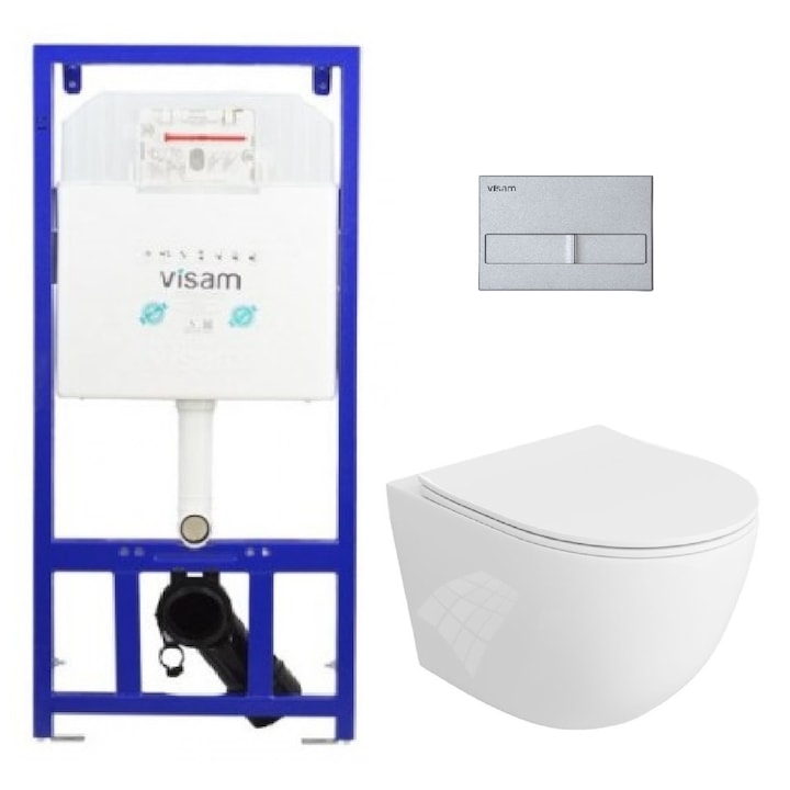 Vas WC, Keramka®, Vas de Toaleta cu Rezervor Incastrat Visam Slim 80 si Clapeta Gri, Vas WC Suspendat cu Capac UV SoftClose, Vas Toaleta Suspendat din Ceramica Sanitara Rezistenta, Sistem de Spalare Eficient, Design Modern pentru Baie, Alb