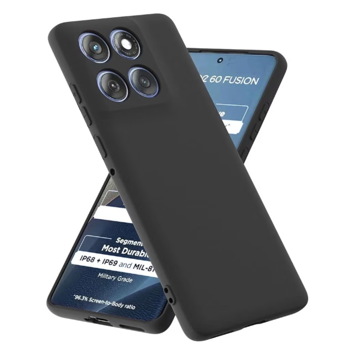 Motorola Edge 60 Fusion-hoz kompatibilis telefontok, Ütésálló, Kamera védelem, Belső mikroszálas (bársony), Megemelt élek a képernyő védelméért, Fekete