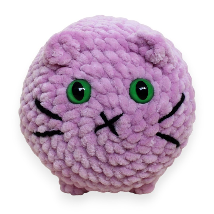 Jucarie pisica pastel lila crosetata din fir de plus, Mirinka, realizata manual, 12 cm