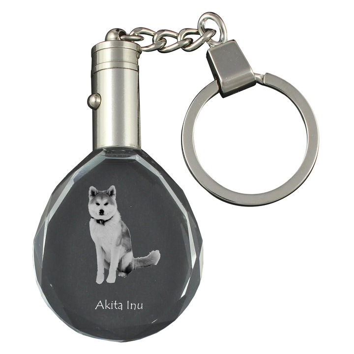 Kristályos kulcstartó, Art-Dog, Akita, világító, 40x35x10mm, ajándékszett