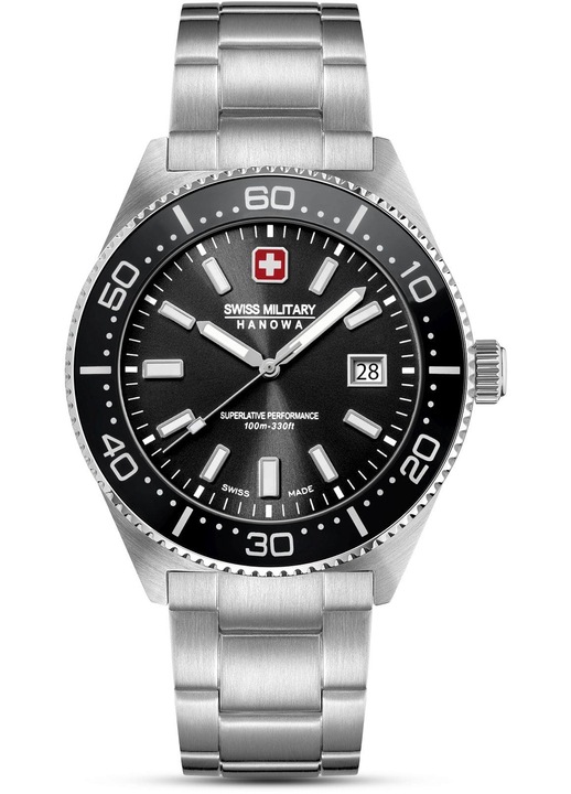 Férfi óra Swiss Military Hanowa Nomad, kvarc, 10 ATM, ezüst, fekete