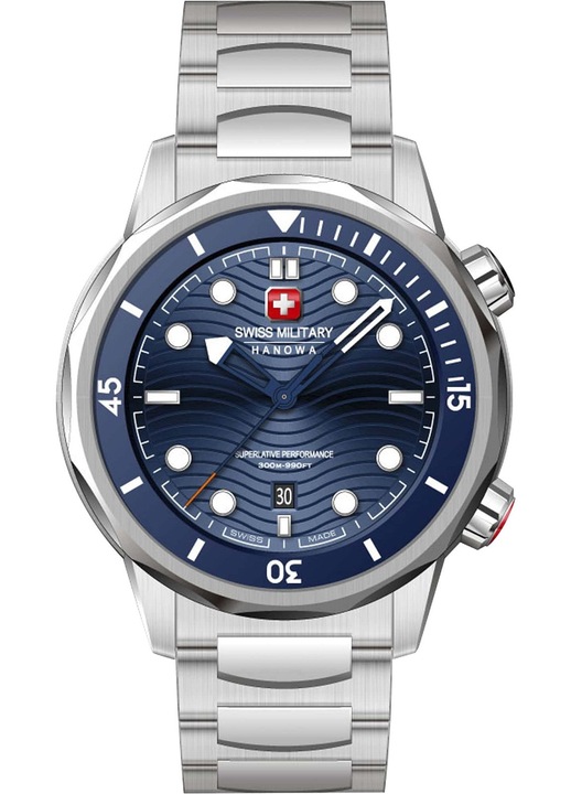 Swiss Military Hanowa ferfi karora, kvarc, 30 ATM, ezust, Ezüst