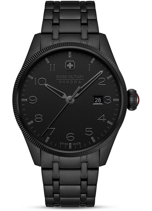 Férfi karóra Swiss Military Hanowa Thunderbolt Stealth, kvarc, fekete, 10 ATM, rozsdamentes acél szíj