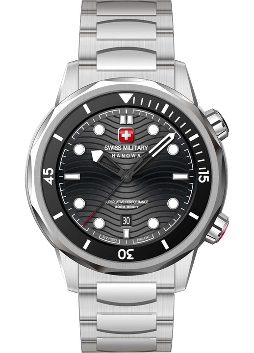 Swiss Military Hanowa ferfi karora, kvarc, 30 ATM, ezust, Ezüst