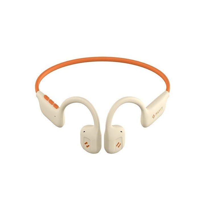 Casti bluetooth HAVIT E510BT Freego1, Open-ear, cu sistem de transmitere a sunetului prin aer, Bej