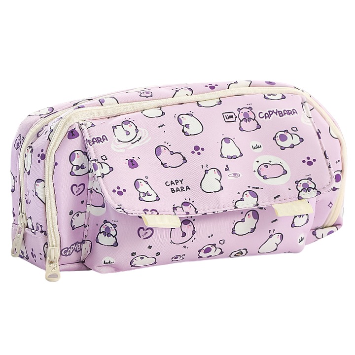 Penar Capibara DANATI, 3 Compartimente, Alb/Mov, 21x11x8cm