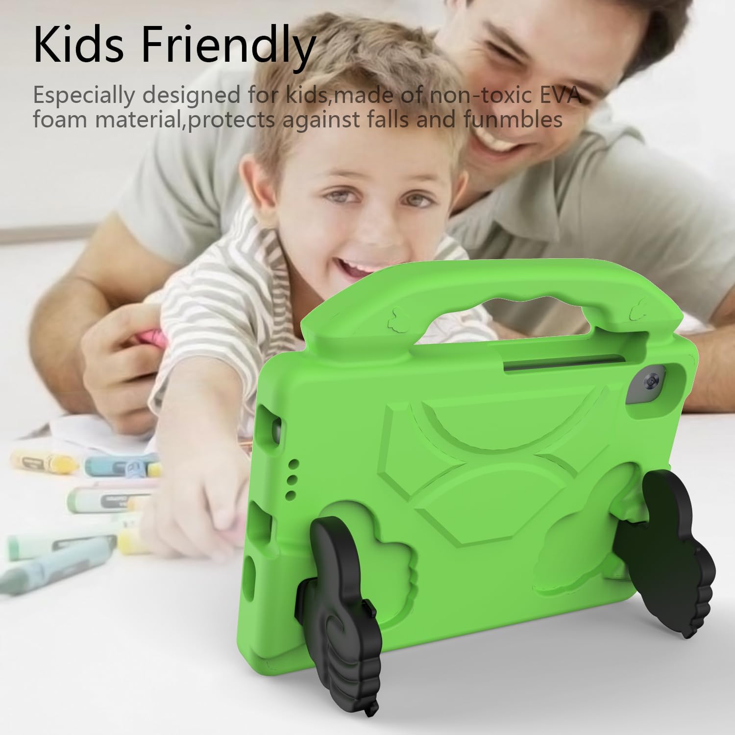 Husa protectie tableta pentru copii, compatibila cu Samsung TAB A9 8.7 inch X110/X115/T220/T225/T290/T295, protectie silicon antisoc rezistenta la lovituri, Vanaxalife®, Verde