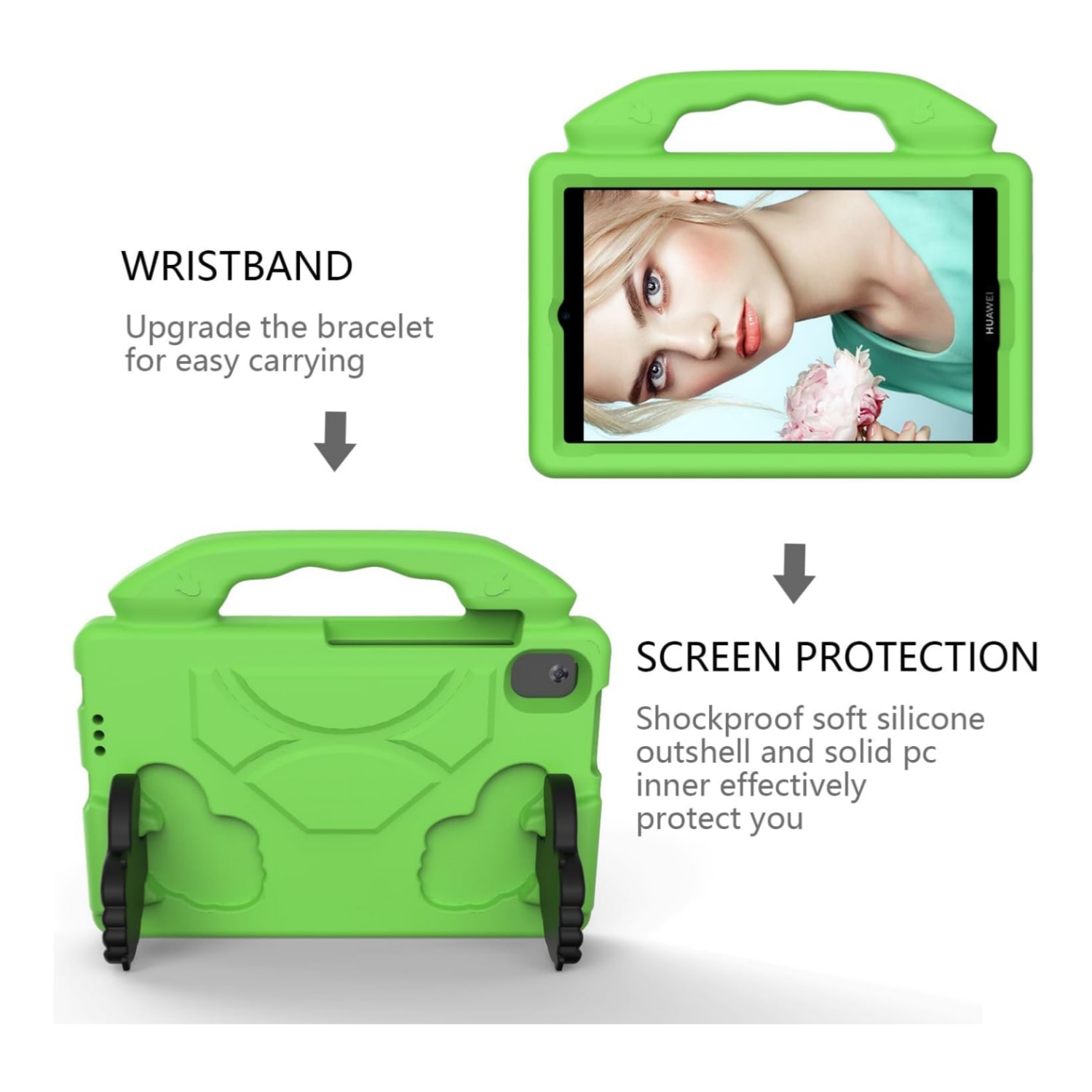 Husa protectie tableta pentru copii, compatibila cu Samsung TAB A9 8.7 inch X110/X115/T220/T225/T290/T295, protectie silicon antisoc rezistenta la lovituri, Vanaxalife®, Verde