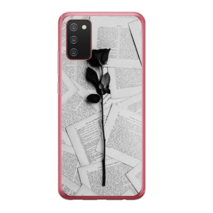 Husa personalizata si Folie de Silicon pentru Samsung Galaxy A02s, model Black Rose, S1D1M0021, TSS