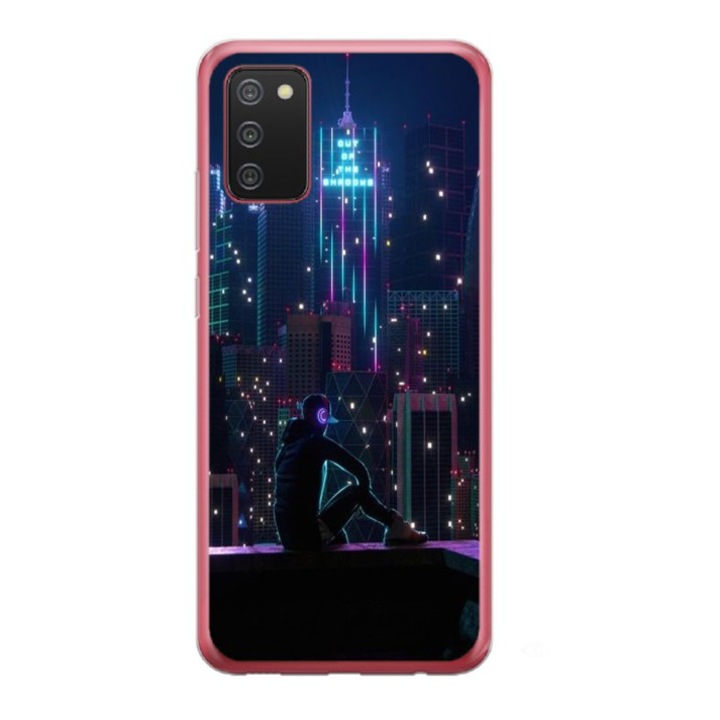 Husa personalizata si Folie de Silicon pentru Samsung Galaxy A03s, model Neon City, S1D1M0260, TSS