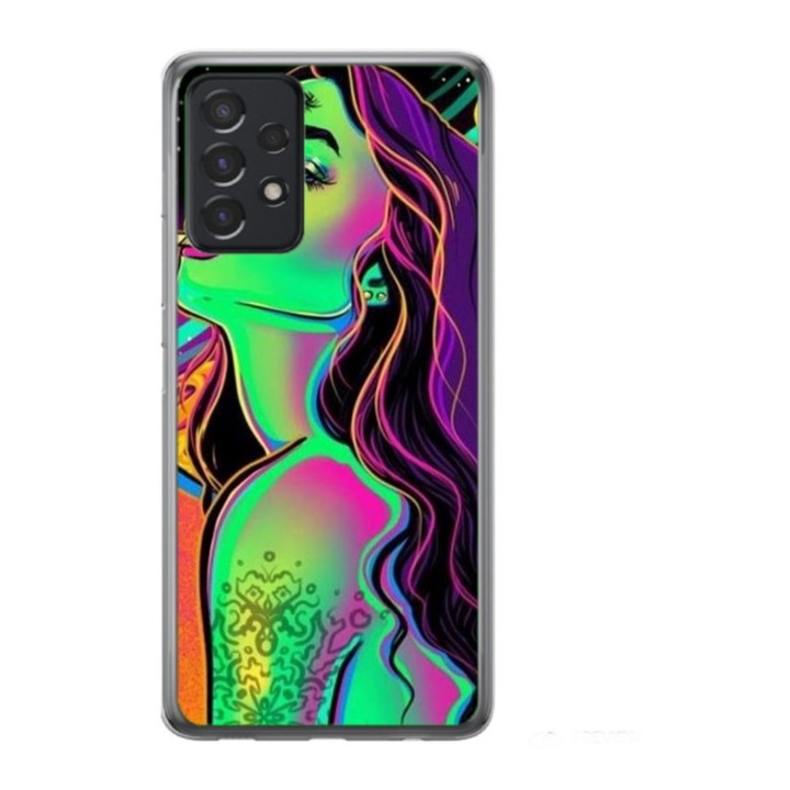 Husa personalizata si Folie de Silicon pentru Samsung Galaxy A72, model Colorful Girl, S1D1M0249, TSS