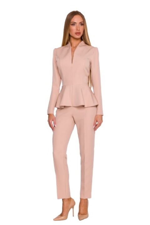 Salopeta eleganta, M878, Bej, Fermoar Peplum, Maneci lungi