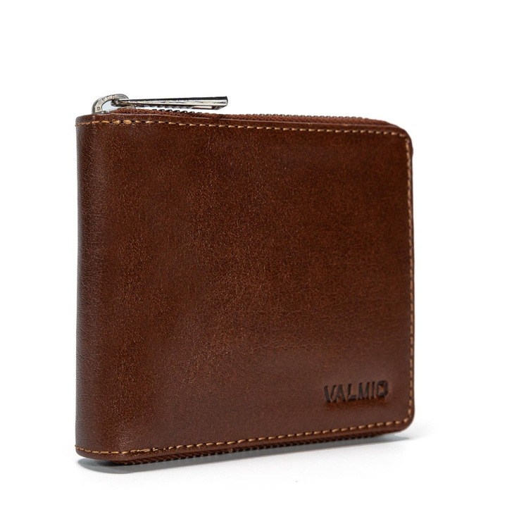 Portofel pentru bărbați VALMIO Brown RFID din piele, 11x10x2cm
