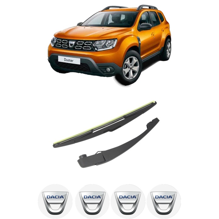 Set brat stergator spate cu lamela pentru DACIA DUSTER SUV Van din 2011-2018, pentru spate, din cauciuc siliconat rezistent, 4 stickere auto DACIA