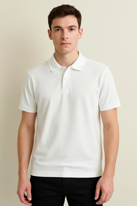 Tricou polo unisex alb, maneca scurta, bumbac, Verde