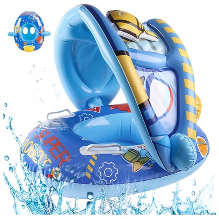 Barca gonflabila pentru copii, fara marca, 70 cm, 2 in 1, albastra, setul include: barca gonflabila cu acoperis, material: plastic, caracteristici: gonflabil, utilizare preconizata: pentru inot