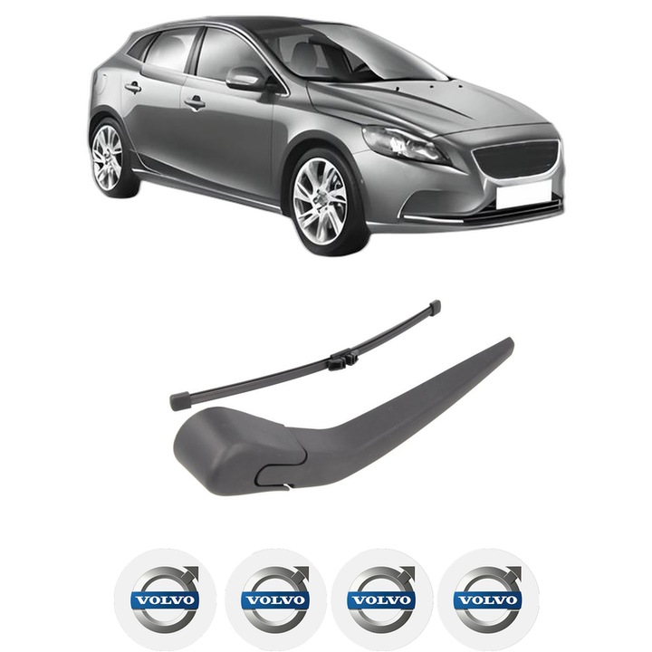 Set brat stergator spate cu lamela pentru VOLVO V40 Hatchback (525) din 2012-2019, pentru spate, din cauciuc siliconat rezistent, 4 stickere auto VOLVO