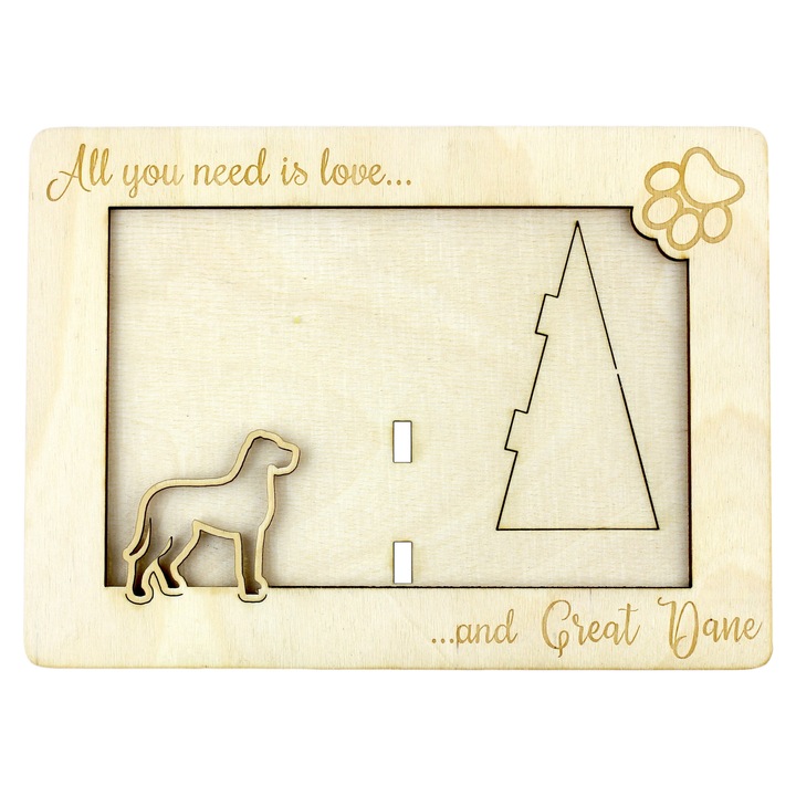 Rama foto din lemn gravata, Art-Dog, pentru caini, 18.5x13.5cm, personalizabila