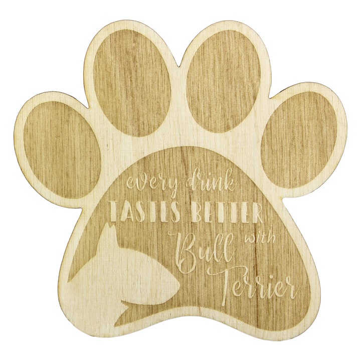 Suport bauturi personalizat, Art-Dog, Bull Terrier, 10x9,5cm, placaj de mesteacan