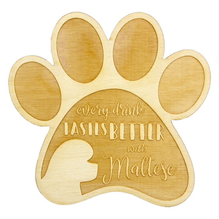 Suport bauturi personalizat, Art-Dog, Maltese, 10x9,5cm, placaj de mesteacan