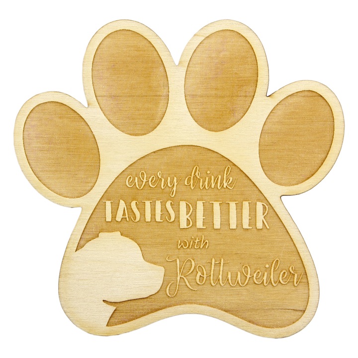 Suport bauturi personalizat, Art-Dog, Rottweiler, 10x9,5cm, placaj de mesteacan
