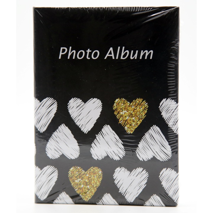 Album Foto pentru 100 Poze 10x15 cm, GOLDEN HEART, Negru, clasic cu buzunar