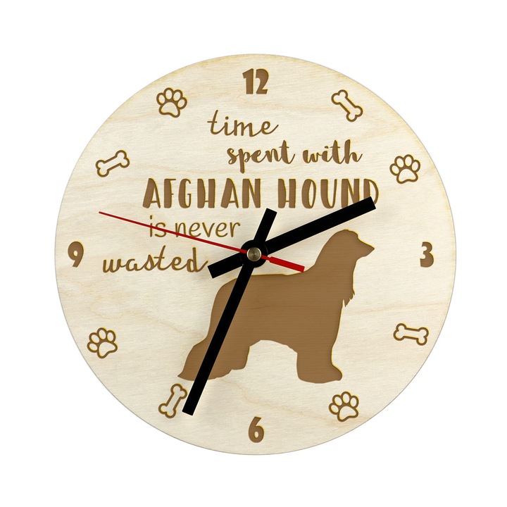 Ceas decorativ din placaj de mesteacan, cu gravura caine, personalizat, 20cm