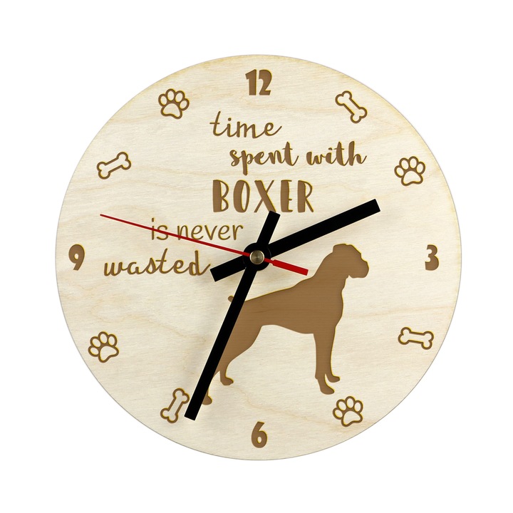 Ceas decorativ din lemn cu gravura, Art-Dog, Boxer, 20cm, personalizat