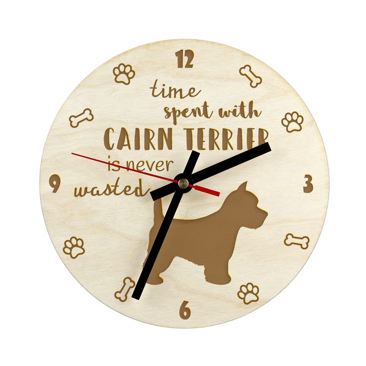 Ceas decorativ din placaj de mesteacan, Art-Dog, personalizat, cu silueta cainelui Cairn Terrier, diametru 20cm, set de asamblare