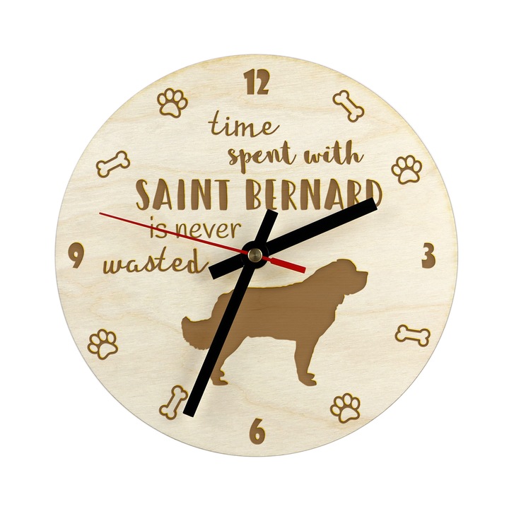 Ceas decorativ din placaj de mesteacan, Art-Dog, cu gravura caine, personalizabil, diametru 20cm