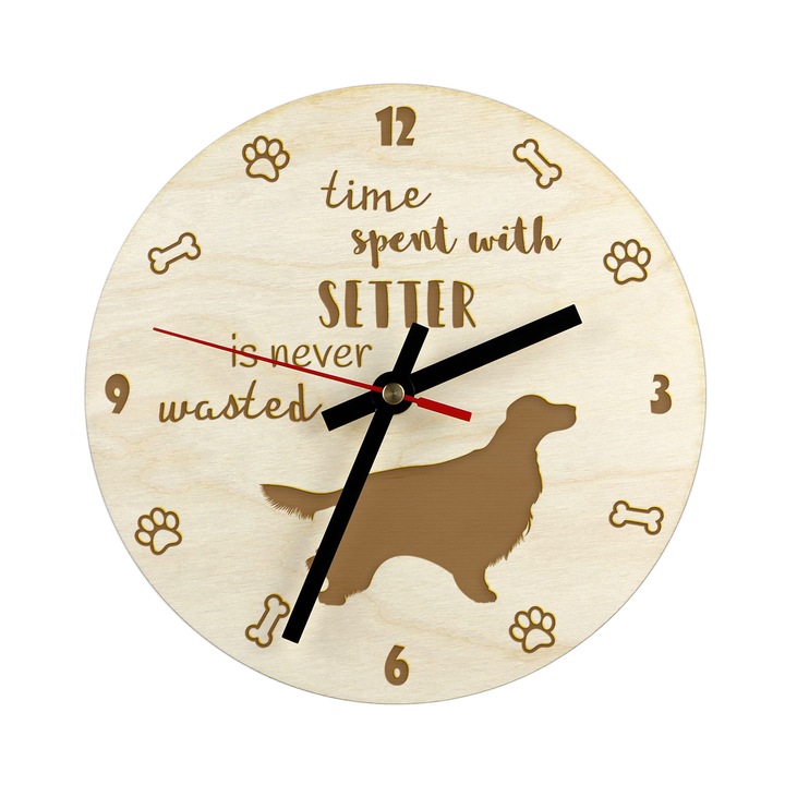 Ceas decorativ din lemn cu gravura, Art-Dog, setter englez, personalizat, 20cm