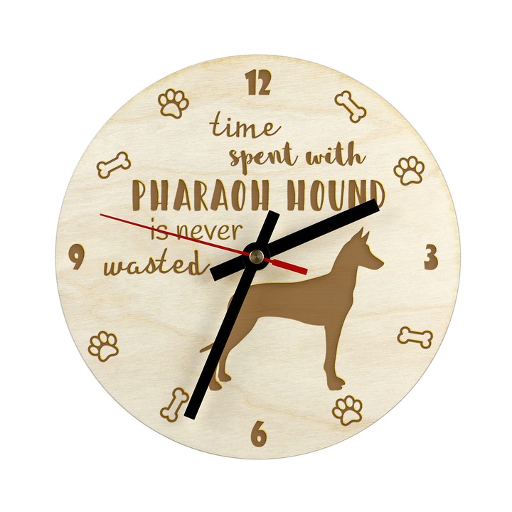 Ceas decorativ din lemn cu gravura, Art-Dog, personalizat, 20cm, pentru iubitorii de caini