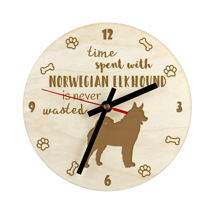Ceas decorativ gravat, Art-Dog, model rasa de caine, lemn, bej