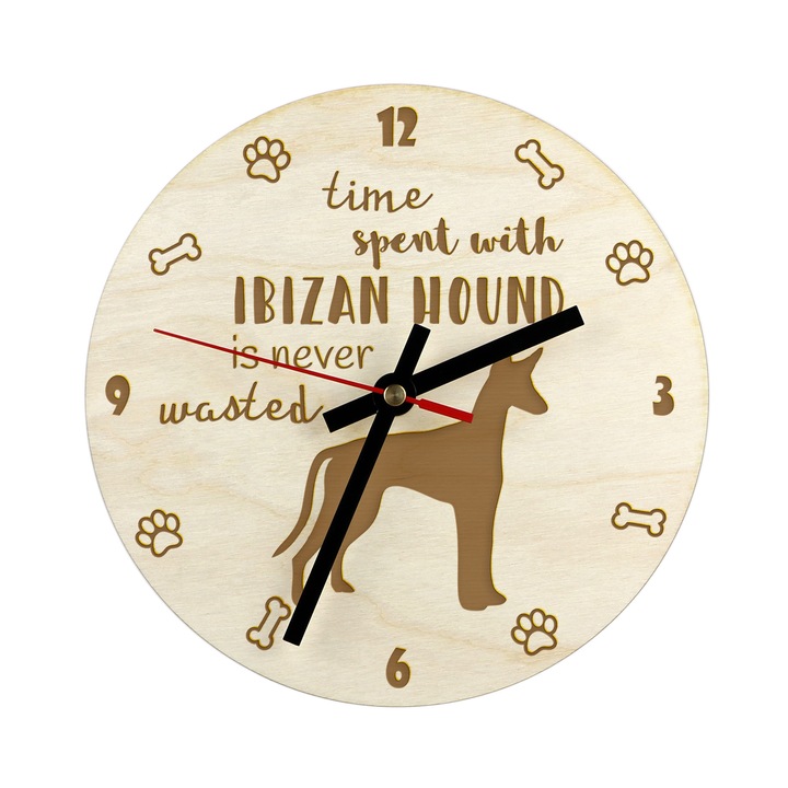 Dekoratív óra Art-Dog, 30 cm, nyírfa rétegelt lemezből, személyre szabható a kutya nevével, szerelőkészlet mellékelve
