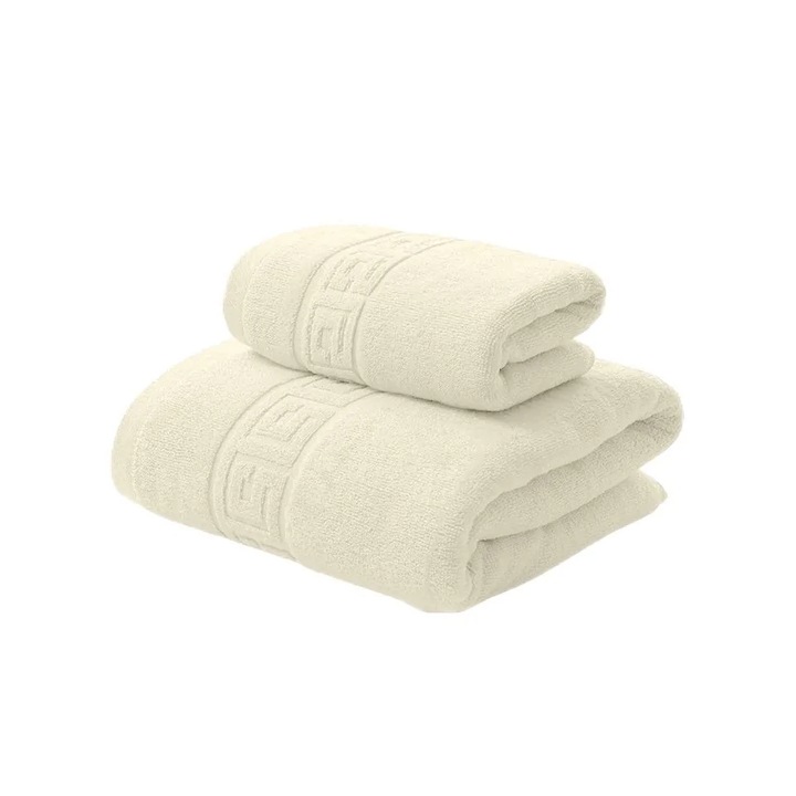 Set 2 Prosoape, Ralex Pucioasa, Bumbac, Crem, 50x90 cm si 70x140 cm