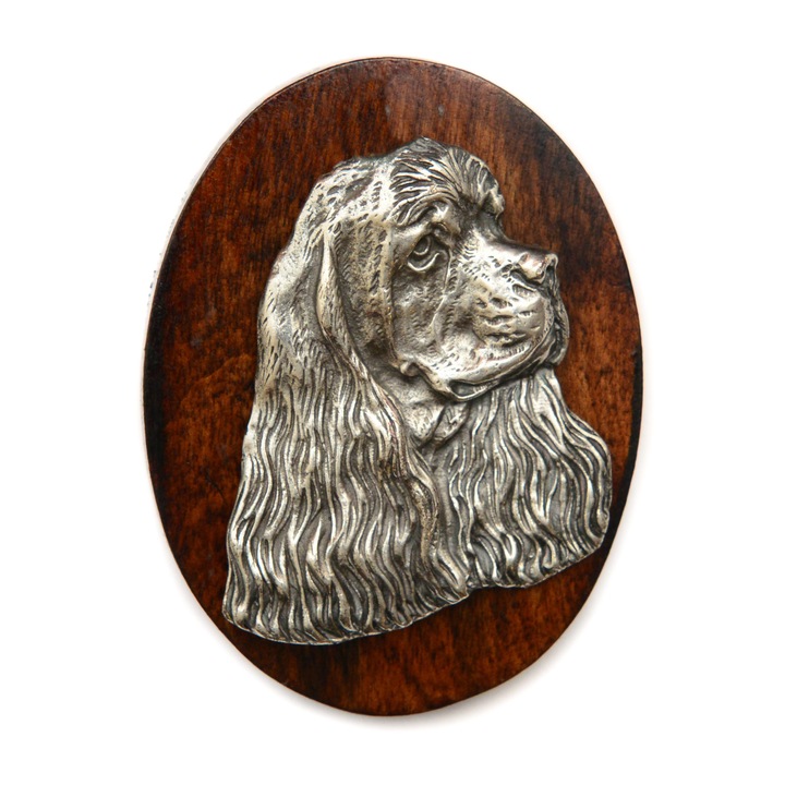 Брошка с щипка за стартов номер, Американски кокер шпаньол, Art-Dog, 5x7см, от дърво и посребрен метал
