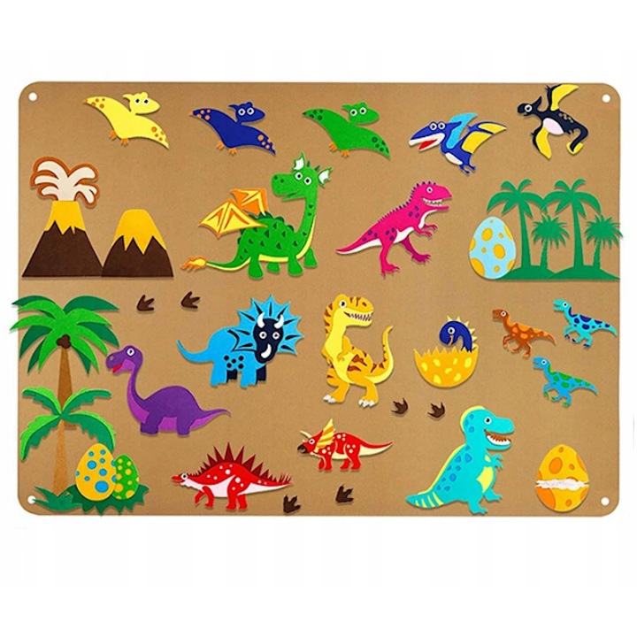 Tabla de lucru din fetru cu dinozauri, set cu 32 figurine, 104x75cm, ecologica, LUXMA