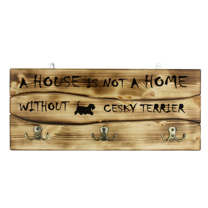 Cuiere din lemn, Art-Dog, cu 6 carlige, 25,5x60cm, pentru medalii si accesorii pentru caini, cu text decorativ