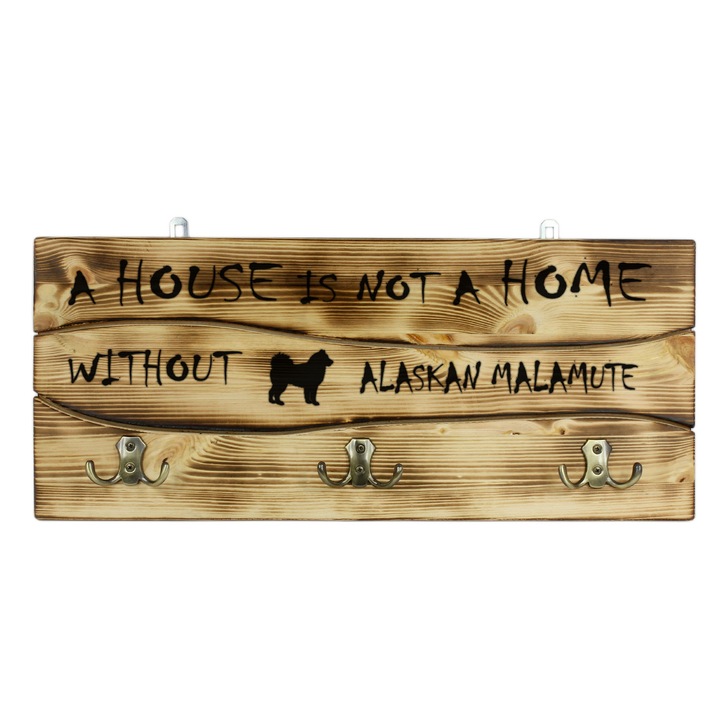Cuiere din lemn, Art-Dog, Alaskan Malamute, 6 carlige, 25,5x60cm