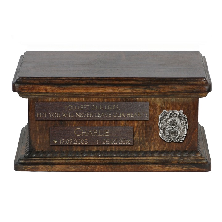 Urna pentru prosoape personalizata din lemn de mesteacan, Art-Dog, Yorkshire Terrier, 21x29x11cm, capacitate pentru animale pana la 45kg