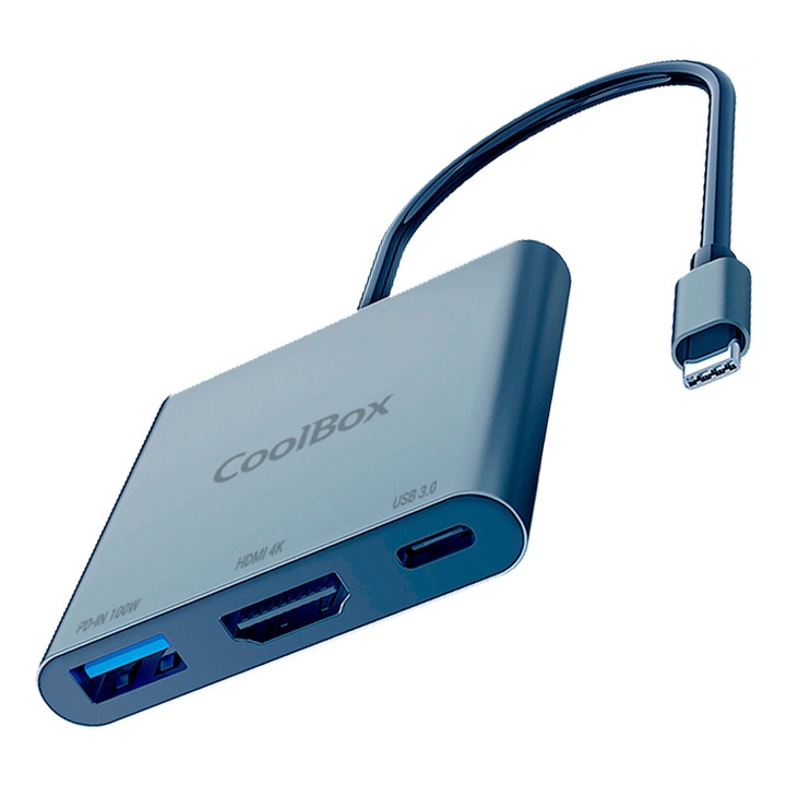 Hub USB CoolBox COO-DOCK-C-31, szürke, 100 W, 4K Ultra HD, alumínium