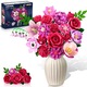 Set de Constructie Buchet de Flori cu Lumina, 21 de Flori Rosu-Trandafiriu, Colectie Botanica, 832 Piese, Decor pentru Casa, Cadou pentru Adulti, Femei si Copii de 12+ Ani