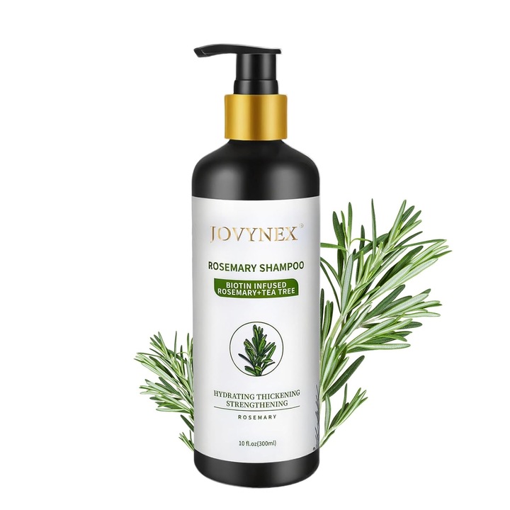 Sampon Rozmarin JOVYNEX® cu Biotina si Ulei de Arbore de Ceai, 300ml – Hidrateaza, Ingroasa si Intareste Parul, Tratament Natural pentru Par Subtire si Fragil