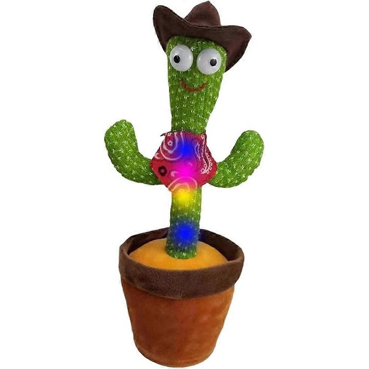 Jucarie interactiva cactus din plus 32cm, 120 melodii, lumini colorate, set