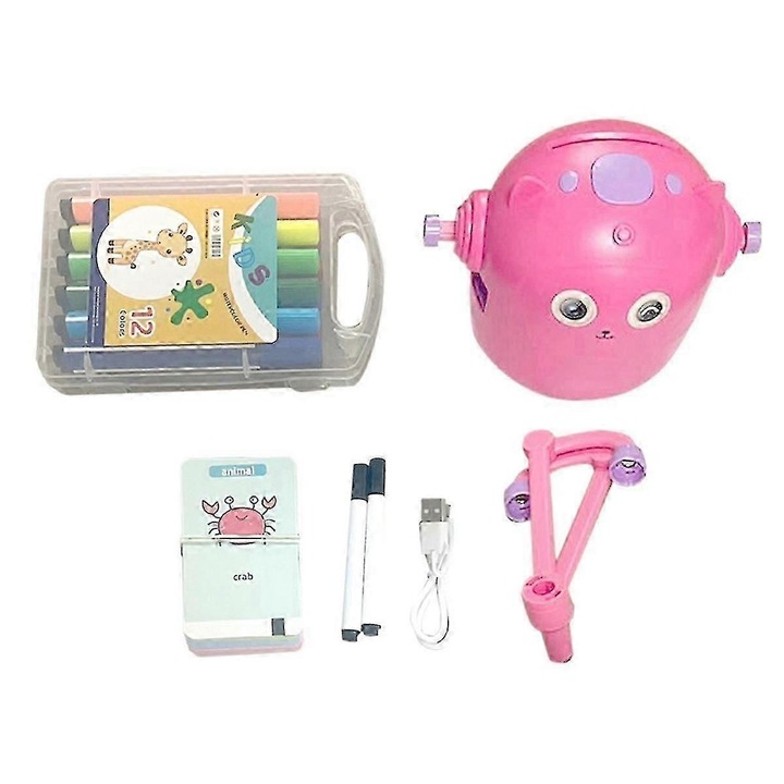 Интерактивен робот за рисуване, 100 карти за рисуване, розов, образователна играчка за деца на 5 и повече години