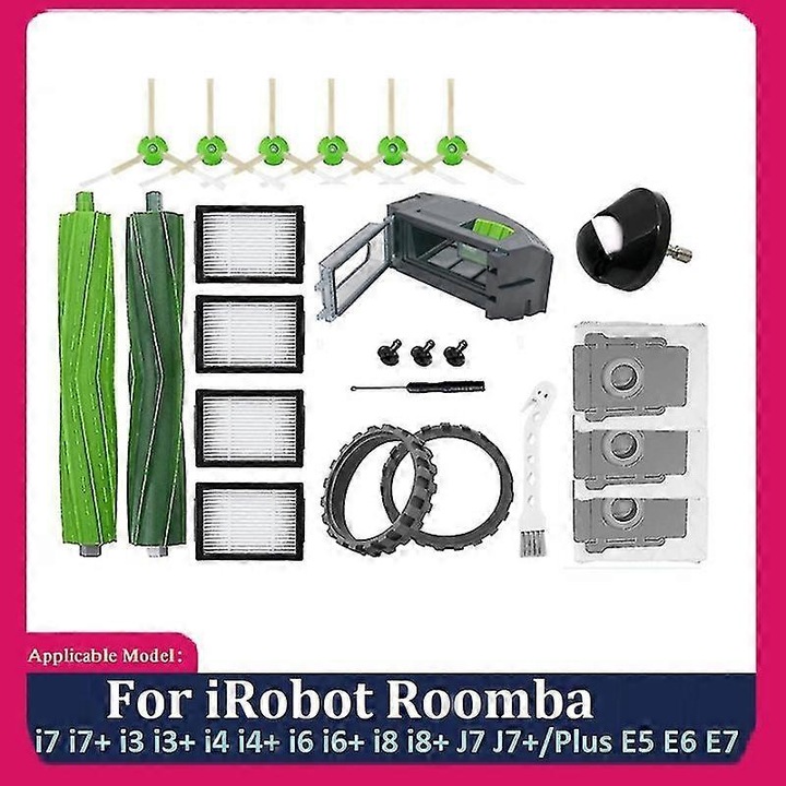 Set accesorii pentru aspirator robot Roomba E I serie, 6 perii de margine, 2 perii din cauciuc, 4 filtre HEPA, 3 saci de praf, 1 cutie de praf, 1 surubelnita