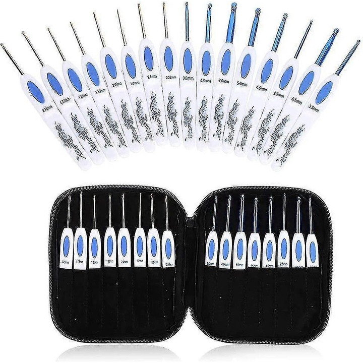 Set crosete 16 bucati cu husa portabila, multicolor, dimensiuni variate