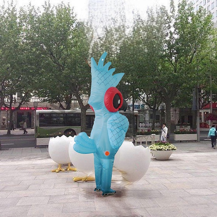 Costum inflabil pentru adulti, papagal, albastru, 150x190cm, set costum carnaval