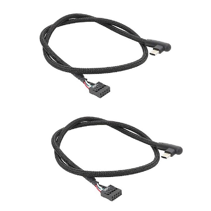 Cablu USB 9Pin la Type-C, set 2 bucati, 60cm, negru