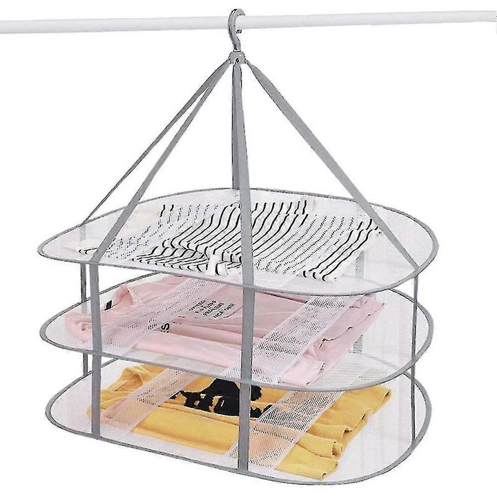 Umeras pentru haine, 3 etaje, gri, 77x62cm, pliabil